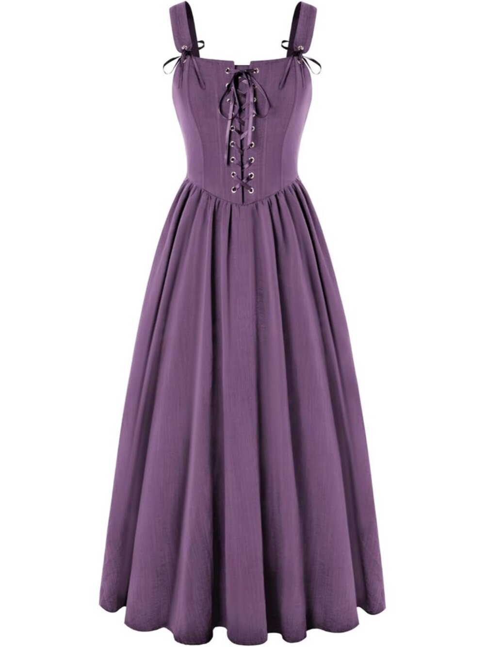 Women's Purple Cottage Core Long Sleeveless Lace Up Imported Costume Dress